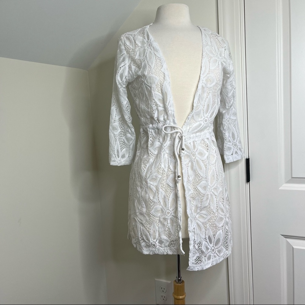 J. Valdi Bohemian Bride Poolside white crochet swim coverup